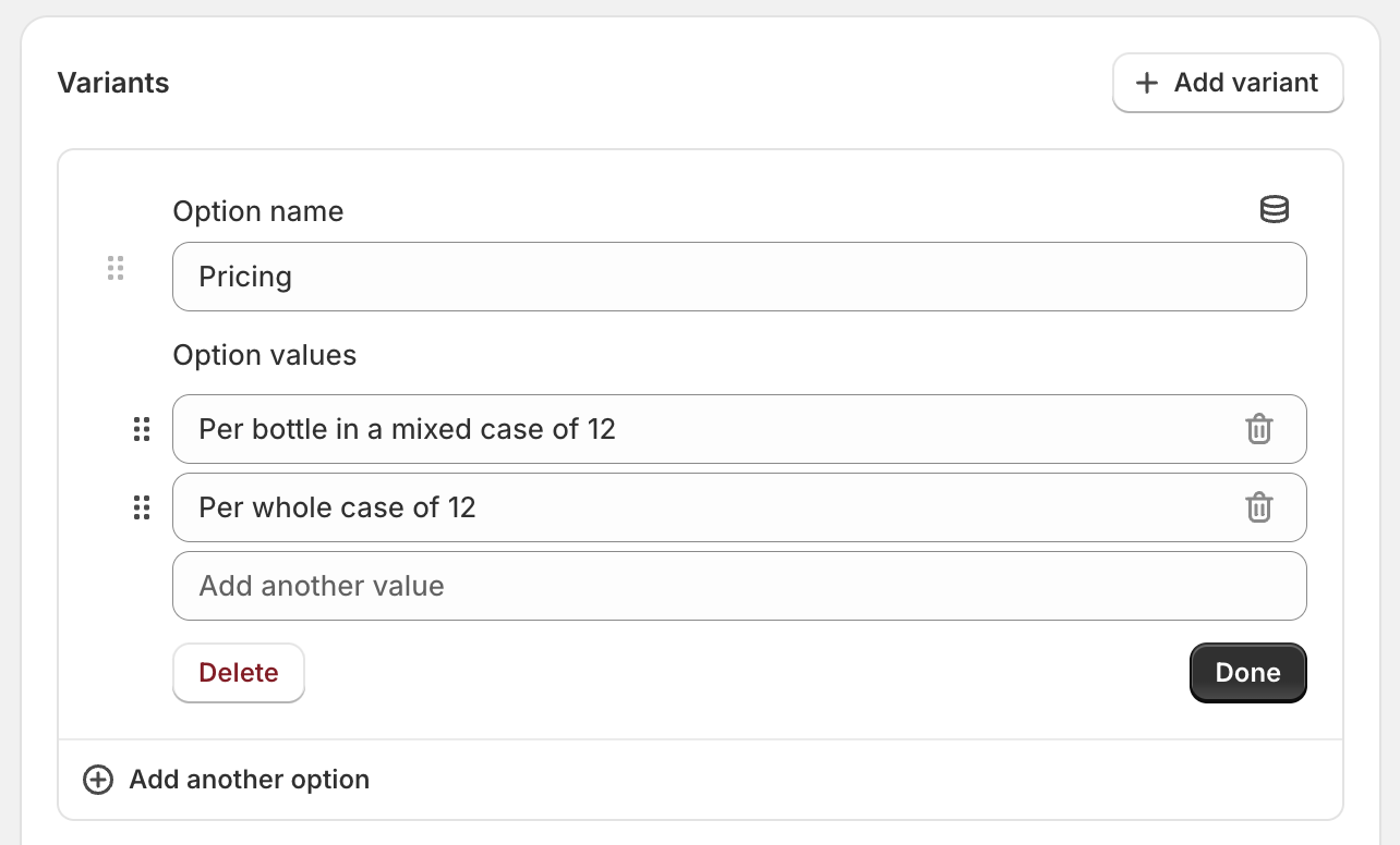 The pricing product variant